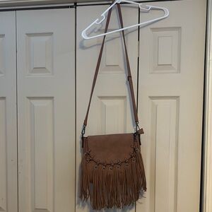 Black Rivet Brown Fringe Crossbody Bag